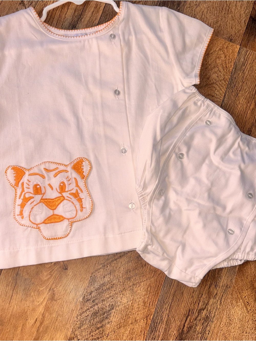 Pixie Lilly 24M Auburn Tigers Diaper White Pique Set with Orange Tiger Applique